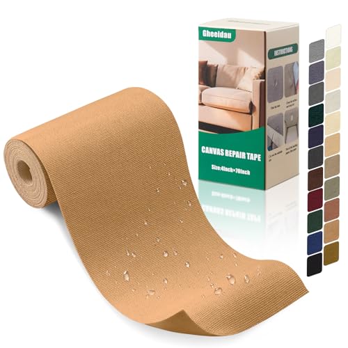 Gheeidau Canvas Repair Tape 4×70 Inch Waterproof Self-Adhesive Fabric Repair Patch for Repairing Boat Covers,Tents,Patio Umbrellas,Car Seats,Luggage,Sofas.(Light Brown) - color: Light Brown
