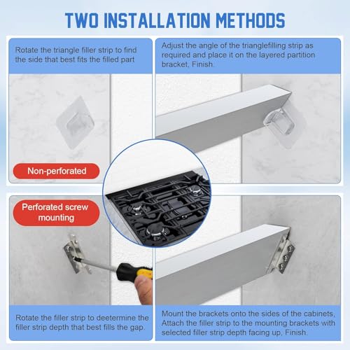 30" Slide-in Range Rear Filler Kit W10113901A, Stove Gap Universal Triangular Filler Strip, Cooktop Trim Kit Between Stove and Backsplash for Whirlpool & Most Brand, Durable Aluminum, Silver - color: Silver