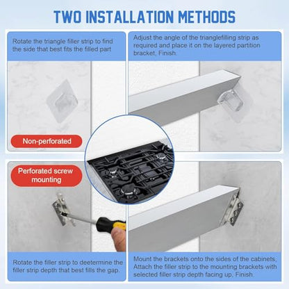 30" Slide-in Range Rear Filler Kit W10113901A, Stove Gap Universal Triangular Filler Strip, Cooktop Trim Kit Between Stove and Backsplash for Whirlpool & Most Brand, Durable Aluminum, Silver - color: Silver