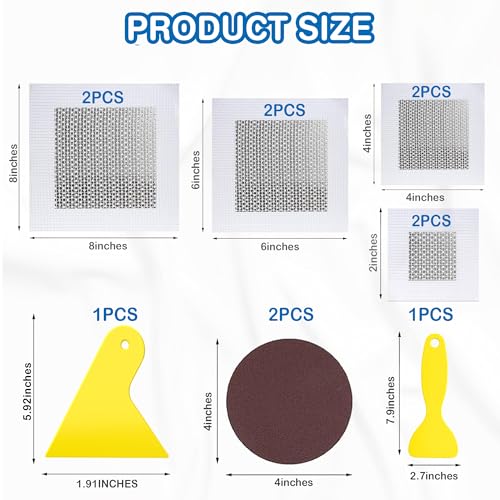 Drywall Repair Kit 8 Pack, 2,4,6,8 Inch Aluminum Wall Repair Patch Kit with Small, Medium Scrapers, Sandpaper, Self Adhesive Fiber Mesh, Dry Wall Hole Repair Patch, Galvanized Metal Patch (12 Pcs) - size: 12 Pcs (2",4",6",8")