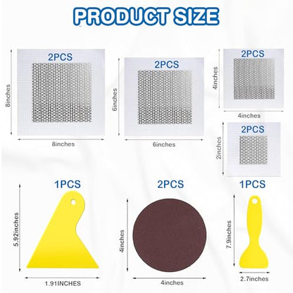 Drywall Repair Kit 8 Pack, 2,4,6,8 Inch Aluminum Wall Repair Patch Kit with Small, Medium Scrapers, Sandpaper, Self Adhesive Fiber Mesh, Dry Wall Hole Repair Patch, Galvanized Metal Patch (12 Pcs) - size: 12 Pcs (2",4",6",8")