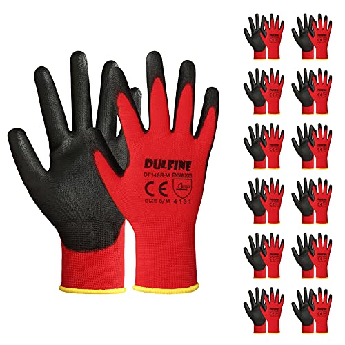 Safety Work Gloves PU Coated-12 Pairs,Red Seamless Knit Glove with Polyurethane Coated Smooth Grip on Palm & Fingers, for Men and Women, Ideal for General Duty Work (Large) - color: Red, size: Large