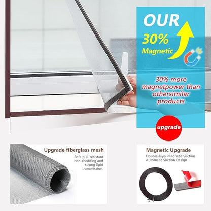 DIY Magnetic Window Screen with Adjustable Size | Easy and Fast Installation, Window Screen net kit White Frame with Gray Fiberglass mesh - size: 71"x49"(180x125cm)