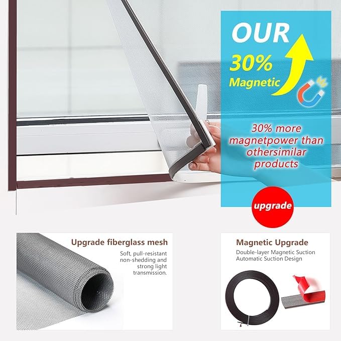 DIY Magnetic Window Screen with Adjustable Size | Easy and Fast Installation, Window Screen net kit White Frame with Gray Fiberglass mesh - size: 59"x51"(150x130cm)