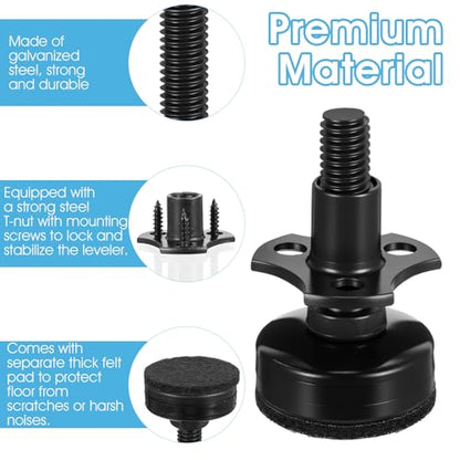 Heavy Duty Furniture Levelers, 3/8"-16 Thread Adjustable Leveling Feet with T-Nut Kit, for Tables, Chairs, Cabinets, Sofa, Workbench, Supports 2640LBs, 8 Pack, Black