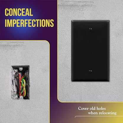ENERLITES Blank Device Wall Plate, Blank Outlet Cover, Gloss Finish, Mid-Size 1-Gang 4.88" x 3.11", Polycarbonate Thermoplastic, 8801M-BK, Black - color: Black, size: Mid-Size