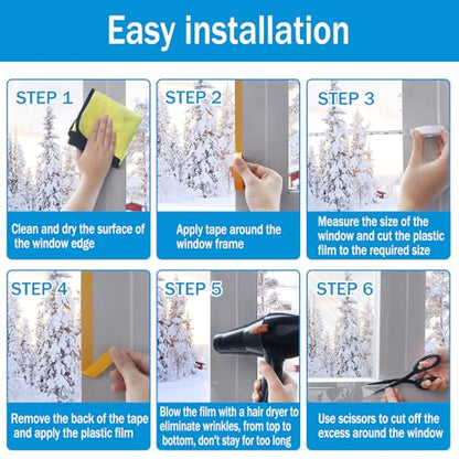 Window Insulation Kit, 63 × 394 Inch and 87 x 110 inch Plastic Window Covering for Winter, Window Insulation Film Window Wrap Insulation Windows Winterizing Kit with Double-Sided Tape - size: 63 × 394 Inch and 87 x 110 inch