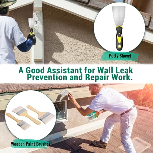 1Kg/36Fl.oz Transparent Waterproof Coating Invisible Waterproof Agent Set with Indoor&Outdoor Insulating Sealant with Wooden Brush Putty Knife Cut Resistant Work Gloves - style: D