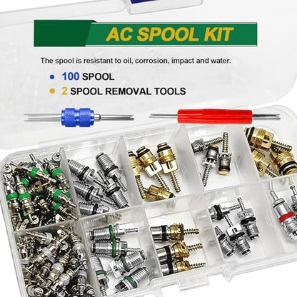 Car A/C Repair Kit, 270PCS O-Ring Set + 102PCS Car Air Conditioner Valve Core Kit with Double Head Install Tool, A/C R12 R134a Refrigeration Tire Valve Stem Cores, O-Ring Seals Kit