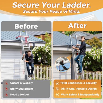Ladder Stability Anchor,Ladder Satety Clamp,Ladder Stabalizer with 2FT & 3FT Ladder Straps,Ladder Gutter Guard & Anti-Slip Fall Protection Kit,Ladder Accessories for Maximum Safety