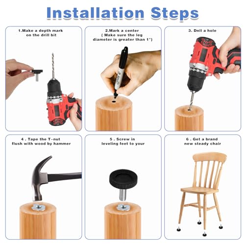 12 Pack Furniture Leveling Feet Adjustable Furniture Feet Table Legs Heavy Duty Leveling Feet Screw on Furniture Levelers for Table Cabinets Chairs Bar Stool Desk Dresser Wood Legs (M8) - size: M8