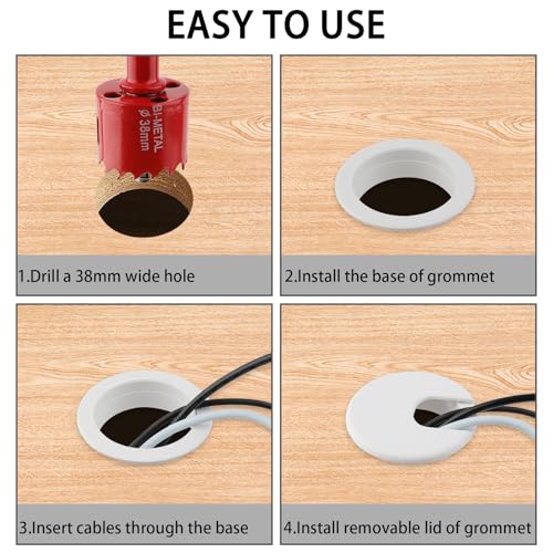 1.5 Inch(38mm) Desk Grommet,13 Pieces Cable Grommet, Desk Hole Cover for Cables with Hole Saw,Plastic Cable Cord Wire Hole Cover for Desk, Table,Cabinet,Countertop and Other Furniture(Whitek) - size: 1.5IN/38mm White-U