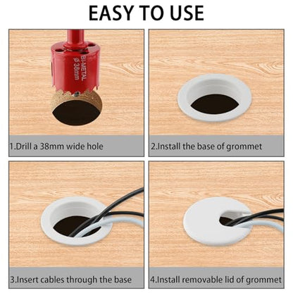 1.5 Inch(38mm) Desk Grommet,13 Pieces Cable Grommet, Desk Hole Cover for Cables with Hole Saw,Plastic Cable Cord Wire Hole Cover for Desk, Table,Cabinet,Countertop and Other Furniture(Whitek) - size: 1.5IN/38mm White-U