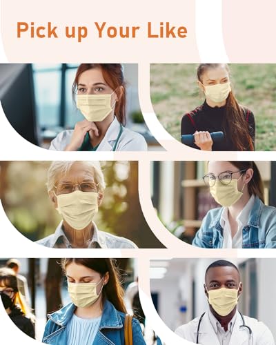 Face Masks Disposable 100 Pack, 4 Ply ASTM Level 3 Medical Grade, Breathable for Adult Outdoor Protection, Individually Wrapped for Home, School & Office, Beige - color: Beige