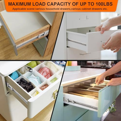 16 inch Drawer Slides 4 Pairs (8pcs) Soft Close 3 fold Full Extension Side Mount Cabinet Drawer Glides 16" Silver Cabinet Rails for Dresser, Cabinet, Kitchen 100 LB Capacity - size: 16inch-400mm