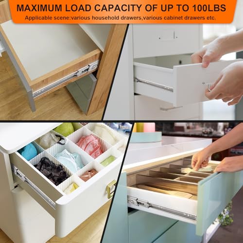14 inch Drawer Slides 6 Pairs (12pcs) Soft Self Close 3 fold Full Extension Ball Bearing Cabinet Drawer Glides Side Mount for Dresser, Cabinet, Kitchen 100 LB Capacity 14" Silver - size: 14inch-350mm