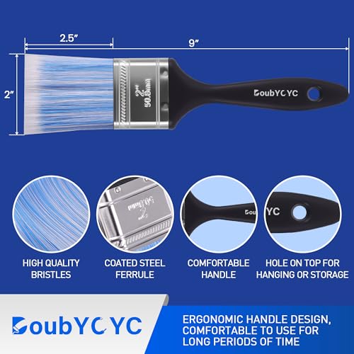 Paint Brushes, 12 Pack 2 Inch Paint Brush, Plastic Handle Flat Paint Brushes for Walls, Furniture and DIY Paint, Professional Paint Tools - color: 12 Pack