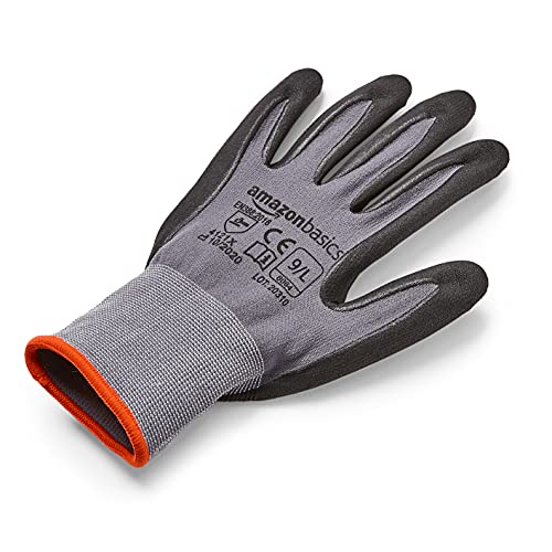 Amazon Basics Micro-Foam Nitrile Coated Safety Work Gloves, Nylon Liner Fiber, Touch Screen Compatible, Grey, Size 9, Large, 6-Pack - size: Large (Pack of 6)
