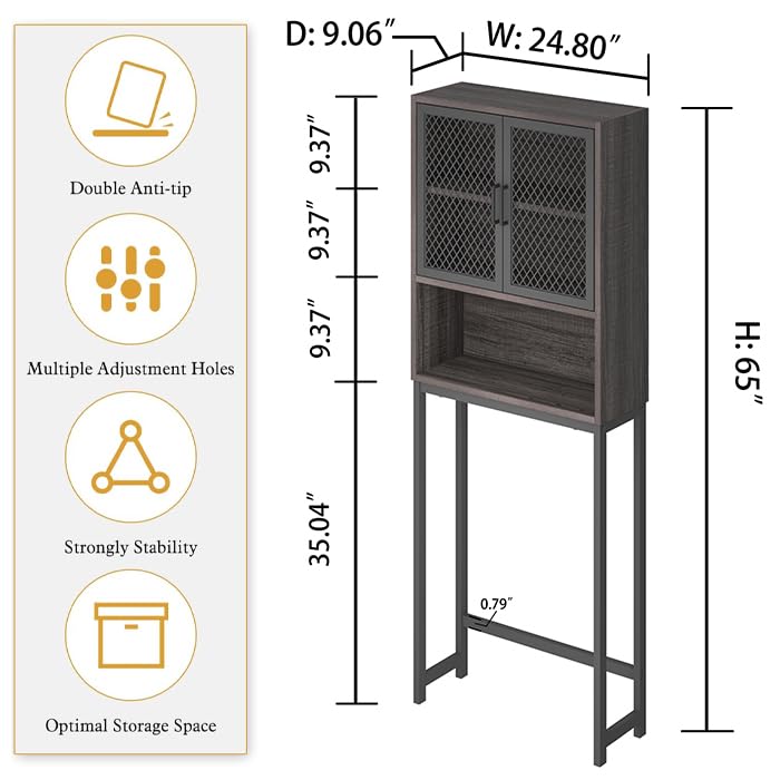 Launica Over The Toilet Storage Cabinet, Industrial Bathroom Organizer Above Toilet, Bathrooms Space Saver Stand with Shelf, Wood and Metal Freestanding Bathrooms Rack Behind The Toilet, Dark Gray Oak - color: Dark Gray Oak