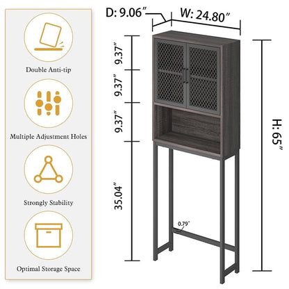 Launica Over The Toilet Storage Cabinet, Industrial Bathroom Organizer Above Toilet, Bathrooms Space Saver Stand with Shelf, Wood and Metal Freestanding Bathrooms Rack Behind The Toilet, Dark Gray Oak - color: Dark Gray Oak
