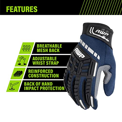 AWP Pro Protect Work Gloves for Men And Women, Full Back-Of-Hand TPR Impact Protection, Large - size: Large