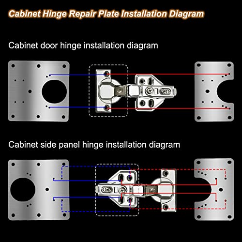 6 Pcs Cabinet Door Hinge Repair Plates, Cabinet Hinge Repair Board Replacement Kit, Metal Hinges Repair Fixing Plates with Screw for Kitchen Cupboard Door - size: Large