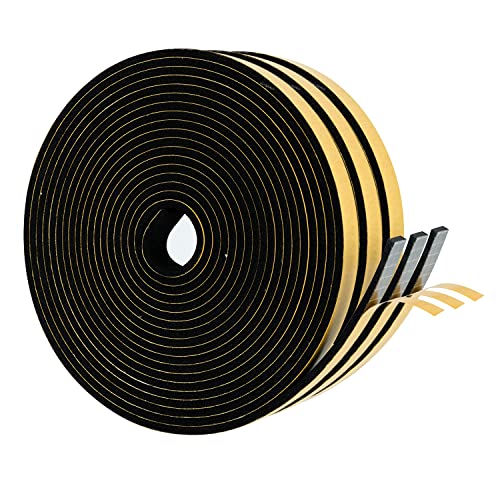 High Density Foam Weather Stripping Door Seal Strip Insulation Tape Roll for Insulating Door Frame, Window, Air Conditioner | Self Adhesive Sealing Weatherstrip (Black, 1/4 in 1/8 in 50 Ft) - color: Black, size: 1/4 in 1/8 in 50 Ft