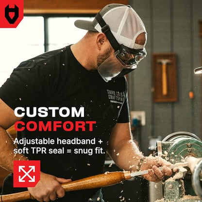 NoCry Safety Face Shield Mask for Work with Premium Anti Fog and Anti Scratch Technology — Durable ANSI Z87.1 Certified Grinding Face Shield with Extreme Impact Resistance - style: Premium Goggles + Shield