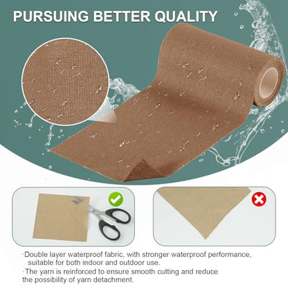 Linen Canvas Repair Tape, 4×63 Inches Light Brown Waterproof Self-Adhesive Patch for Outdoor Gear, Durable Fabric Tape for Boat Covers,Couch,Tents, Sofas, Sun Shades,Awnings,Lounge Chairs - color: Light Brown