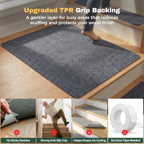 MBIGM Non-Slip Carpet Stair Tread Mat 30" x 30" Landing Rug-Matching Mat Non-Skid Safety Rug Slip Resistant - Gray - color: Grey, size: 2'6" x 2'6" - 1 pcs