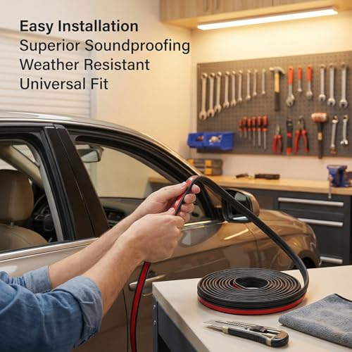 5-Hole 33ft/10m Automotive Weatherstrip Seal, Double Layer Rubber Door Edge Guard, Self-Adhesive Sound Deadening Seal Strip for Car, SUV, Truck Door Gap Protection (Black)