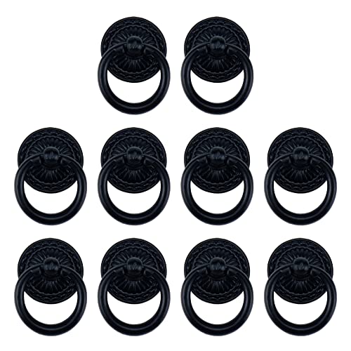 MY MIRONEY 10 Pack Vintage Cabinet Handles, Black Ring Drawer Pulls, Zinc Alloy Hardware Knobs with Screws for Kitchen, Dresser, Cabinet - style: Type A; Black; 10PCS