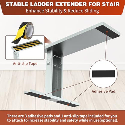Adjustable Ladder Extender for Stairs, Metal Ladder Extender Stabilizer with Non-Slip Pads, Leveler for Straight/Extension/Telescope Ladders(550LBS Capacity,13.4" to 21.3" H Adjustable) - color: Gray