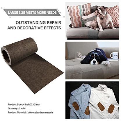 Azobur Rectangular Velvet Repair Patch, Self-Adhesive Flannel Fabric Patch, Multi Colors, Microfiber Patch，Can be Used to Patch Sofas, Car Seats, Handbags, Jacket Holes and Tears (Dark Brown) - color: Dark Brown, size: 4" x 30"-2 ROLLS
