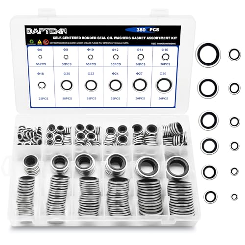 380 PCS Metric Bonded Sealing Washers, NBR Zinc-Plated Steel Self-Centred Sealing Rubber Washers, Automotive Seal Gasket Crush Washers Assortment Kit Set, Includes Sizes of M6-M30 - color: 380PCS Black Seal Washers