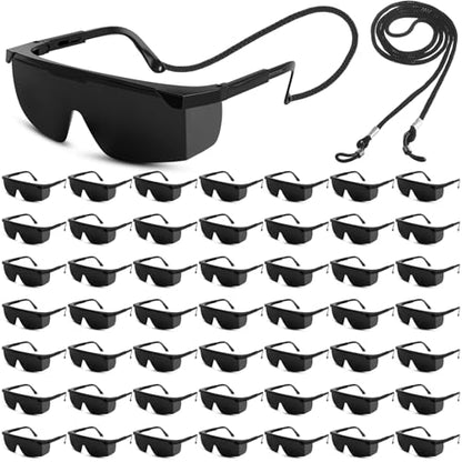 Treela 50 Pcs Safety Goggles Bulk Anti-Fog Glasses with Adjustable Temples and Wraparound Lenses Scratch Resistant Safety - color: Black