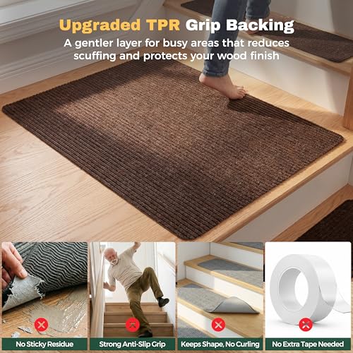 MBIGM Non-Slip Carpet Stair Tread Mat 30" x 30" Landing Rug-Matching Mat Non-Skid Safety Rug Slip Resistant - Brown - color: Brown, size: 2'6" x 2'6" - 1 pcs