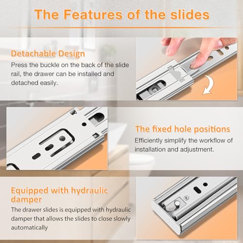 YENUO Soft Close Stainless Steel Full Extension Drawer Slides Side Mount 10 12 14 16 18 20 22 24 inch Ball Bearing Rails Track Guide Glides Runners Heavy 100 lb (Stainless Soft Close-1 Pair, 20 Inch) - color: White-Stainless Soft Close, size: 20 Inch