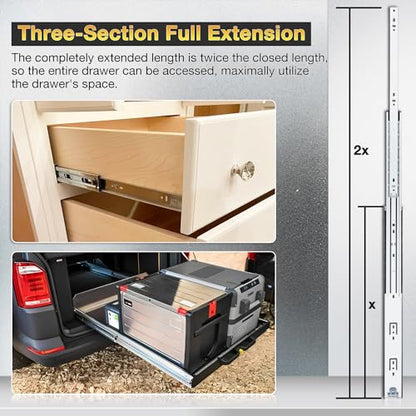 YENUO Heavy Duty Drawer Slides Full Extension Side Mount 12 14 16 18 20 22 24 26 28 30 32 34 36 40 Inch Metal Rails Track Guide Glides Runners 100 Lbs 1 Pair (Without Lock, 38 inch) - size: 38 inch
