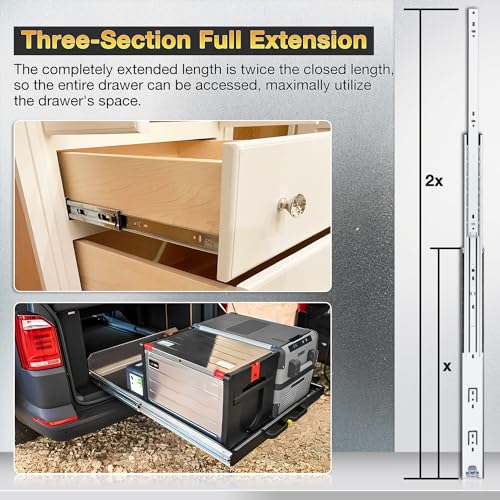 YENUO Heavy Duty Drawer Slides Full Extension Side Mount 12 14 16 18 20 22 24 26 28 30 32 34 36 40 Inch Metal Rails Track Guide Glides Runners 100 Lbs 1 Pair (Without Lock, 32 inch) - size: 32 Inch