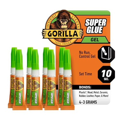 Gorilla Super Glue Gel, Clear Glue, Four 3 Gram Tubes (Pack of 2) - All Purpose and Fast Setting for Projects and Repairs - size: Pack of 2, style: Gel