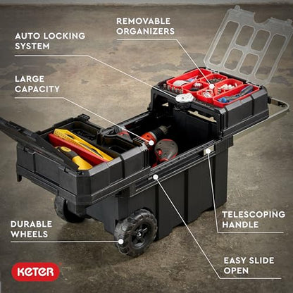 Keter Masterloader Resin Rolling Tool Box with Locking System and Removable Bins – Perfect Organization and Storage Chest for Power Drill, Tape Measure, and Screwdriver Set, Black - size: Masterloader