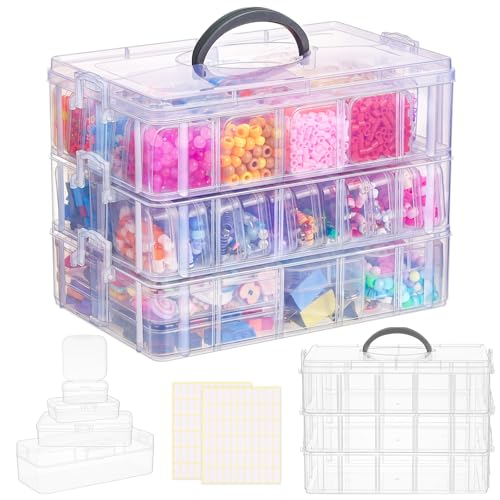 SGHUO Bead Organizer Box, 56 pcs Small Organizers, 3-Tier Stackable Storage Container Box for Art Craft Storage, Washi Tape, Kids Toys, Jewelry, Beauty & Sewing Supplies - style: 3 tier-mix
