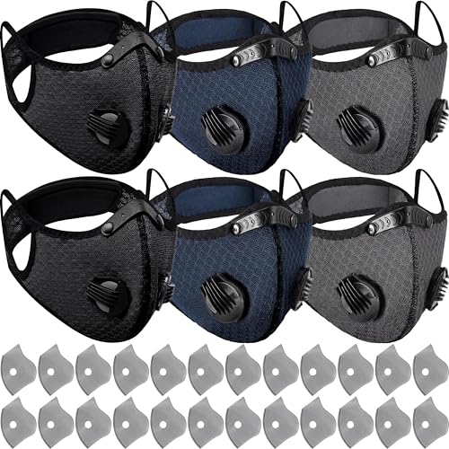 Threlaco 6 Pcs Dust Mask Breathable Reusable Adjustable Respirator Mask with 24 Activated Carbon Filters for Woodworking - color: Black, Navy Blue, Dark Gray