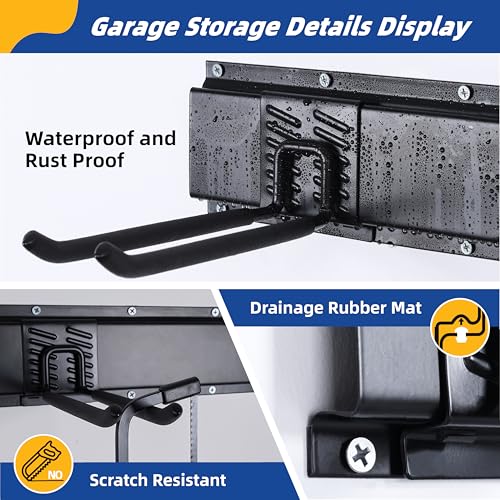 Garage Tool Organizer Wall Mount, 48" Garage Wall Organizer, Heavy Duty Garden Tool Organizers with Adjustable Hooks, 400 lbs Garages Organization, Anti-Rust Garden Tool Storage Rack for Yard and Shed