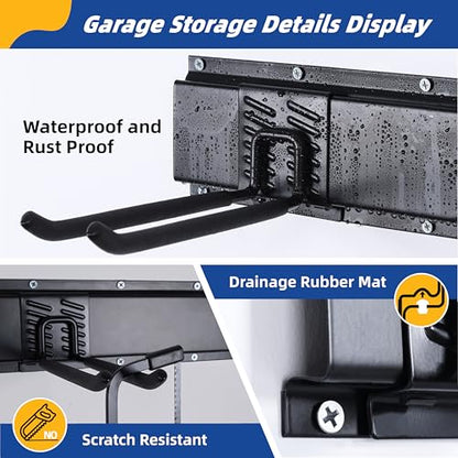 Garage Tool Organizer Wall Mount, 48" Garage Wall Organizer, Heavy Duty Garden Tool Organizers with Adjustable Hooks, 400 lbs Garages Organization, Anti-Rust Garden Tool Storage Rack for Yard and Shed