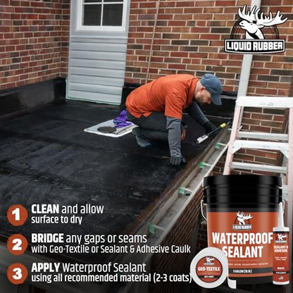 Liquid Rubber Waterproof Sealant – DIY Leak Repair Coating for Flat, Metal & Low Slope Roofs, Foundations, Gutters & More – Flexible Protective Membrane - Black - 5 Gallon - size: 5 Gallon
