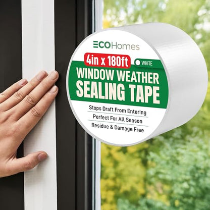 ECOHomes Window Weather Sealing Tape | Winter Weather Stripping Tape to Block Cold Drafts Through Window Gaps and AC Units, Insulation Seal and Draft Blocker for Home (4 Inch by 180 FT, White) - color: White, size: 4 Inch By 180 FT