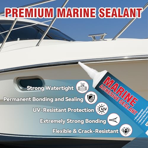 Black Marine Sealant, High Bond Strength Marine Silicone Sealant, Fast Cure, UV Resistant, Waterproof Marine Adhesive for Boats, Hulls, Decks, 3.38 oz