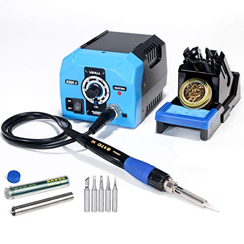 YIHUA 936A II Soldering Iron Station Kit, 65W with Intelligent Working Light. Easily Adjustable from 392℉～896℉. With Plug-in Iron Handle, a Solder Iron Stand, Solder Wire & 5 extra Solder Tips.